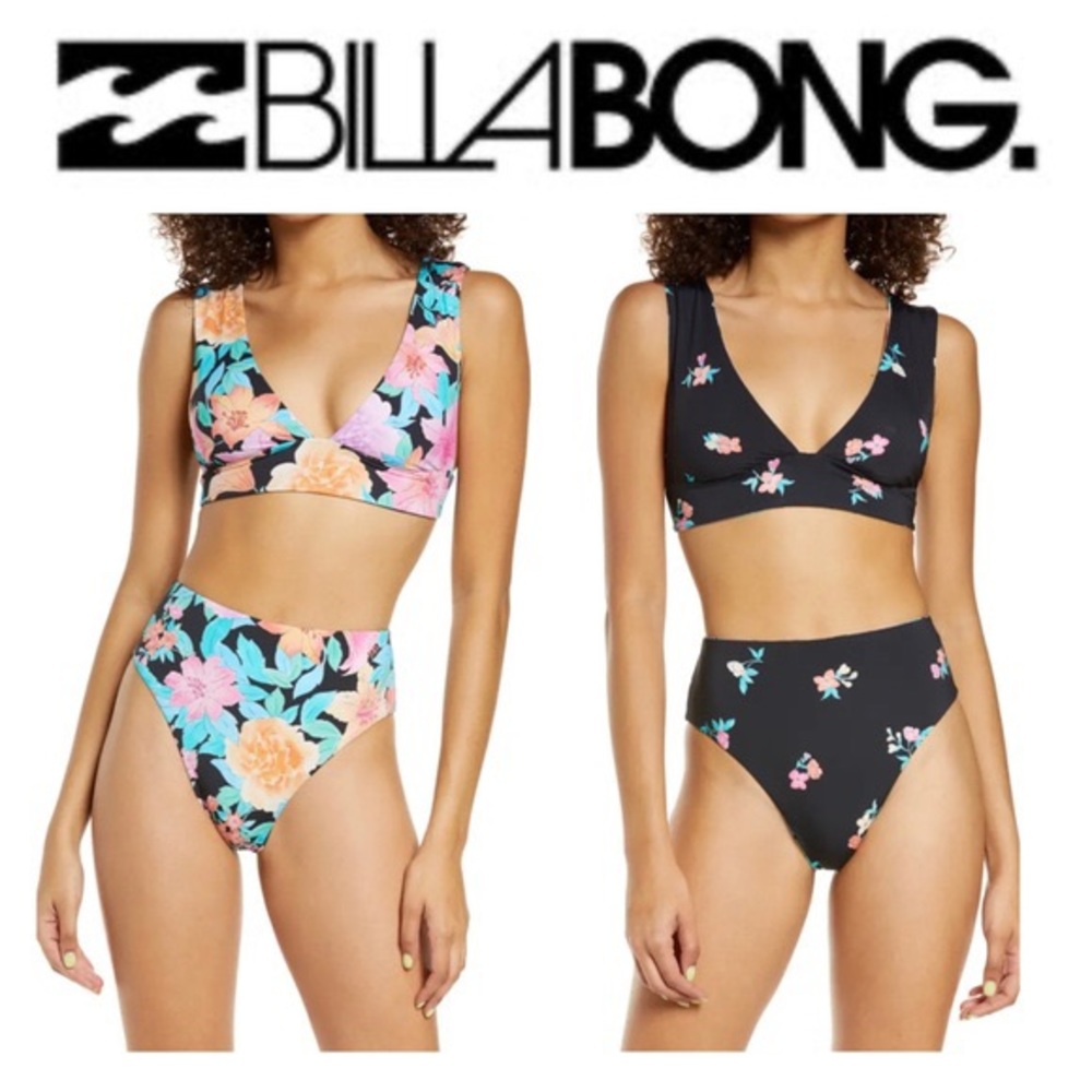 NEW NWT Billabong Reversible Tropic Time High Rise Bikini Full Set